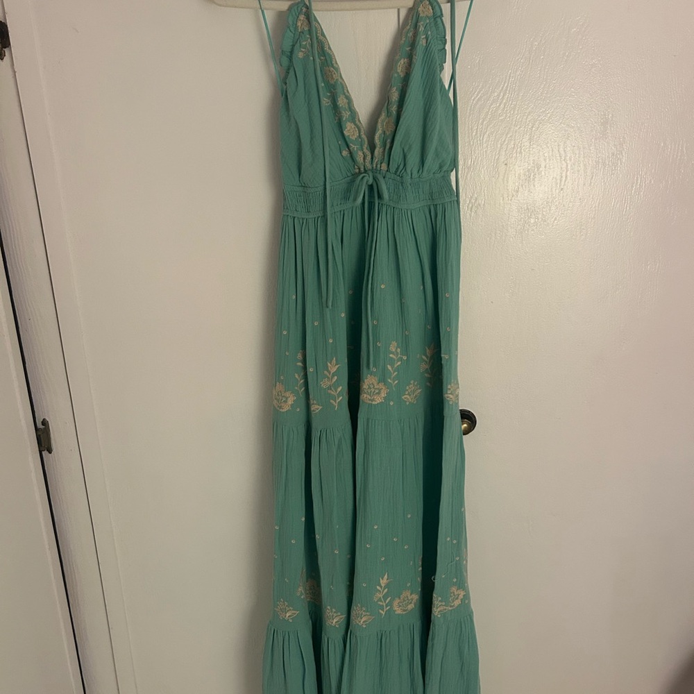 Teal Maxi Dress with Embroidered Details